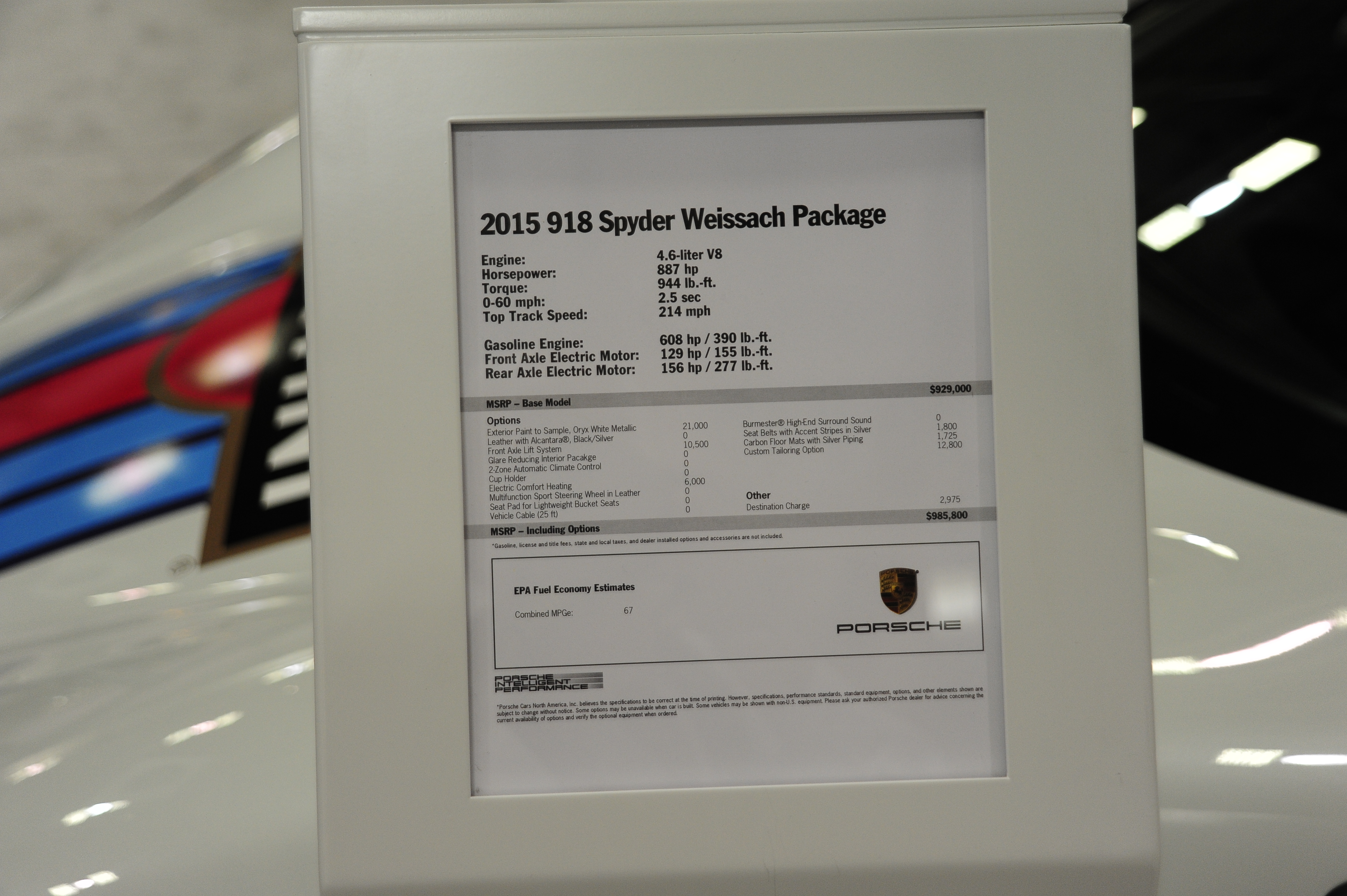 Porsche 918 sn-WP0CA2A18FS8007848 2016 SF autoshow 2016 